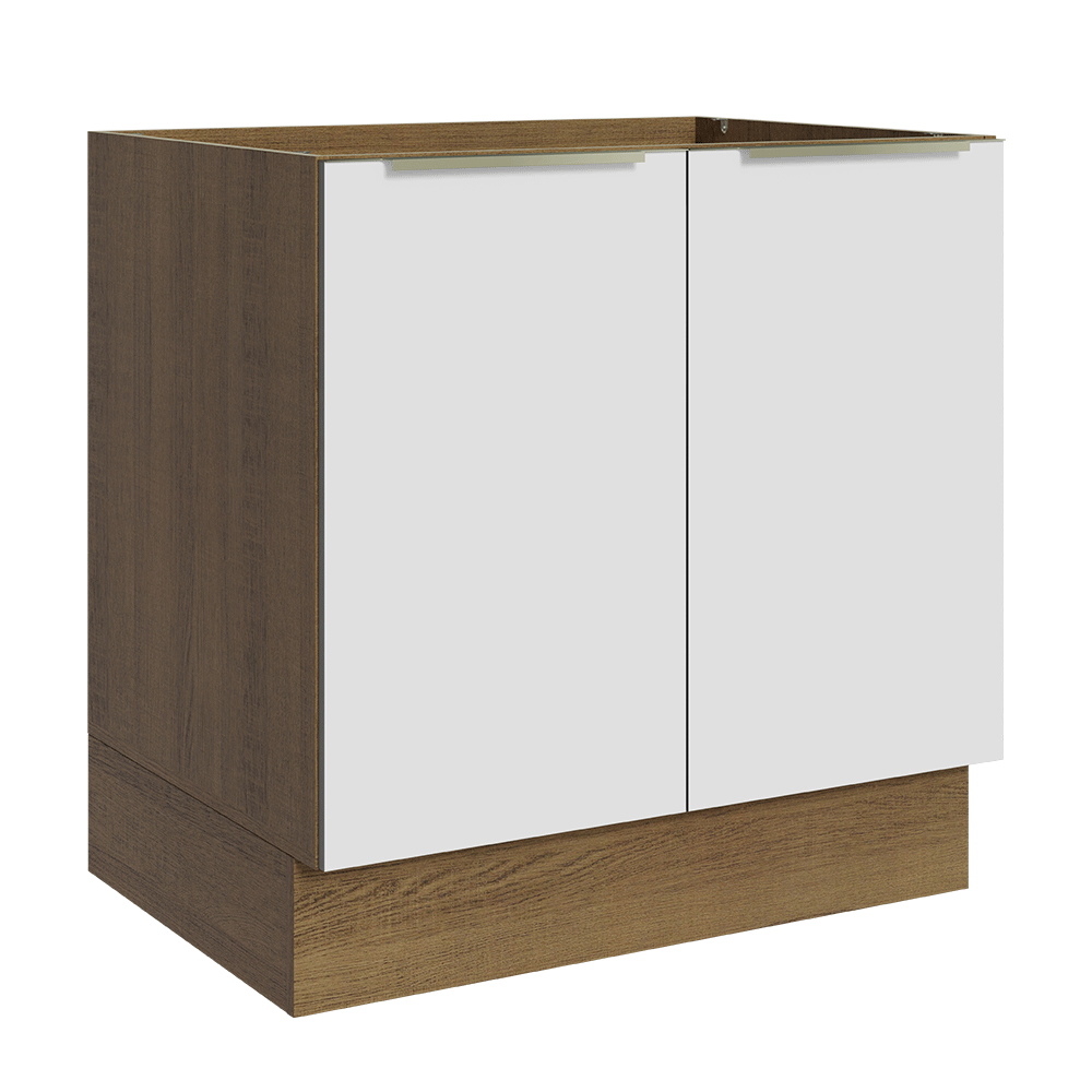 Balcão de Cozinha 80 x 60 cm 2 Portas (Sem Tampo) Rustic/Branco Veludo Lux Madesa
