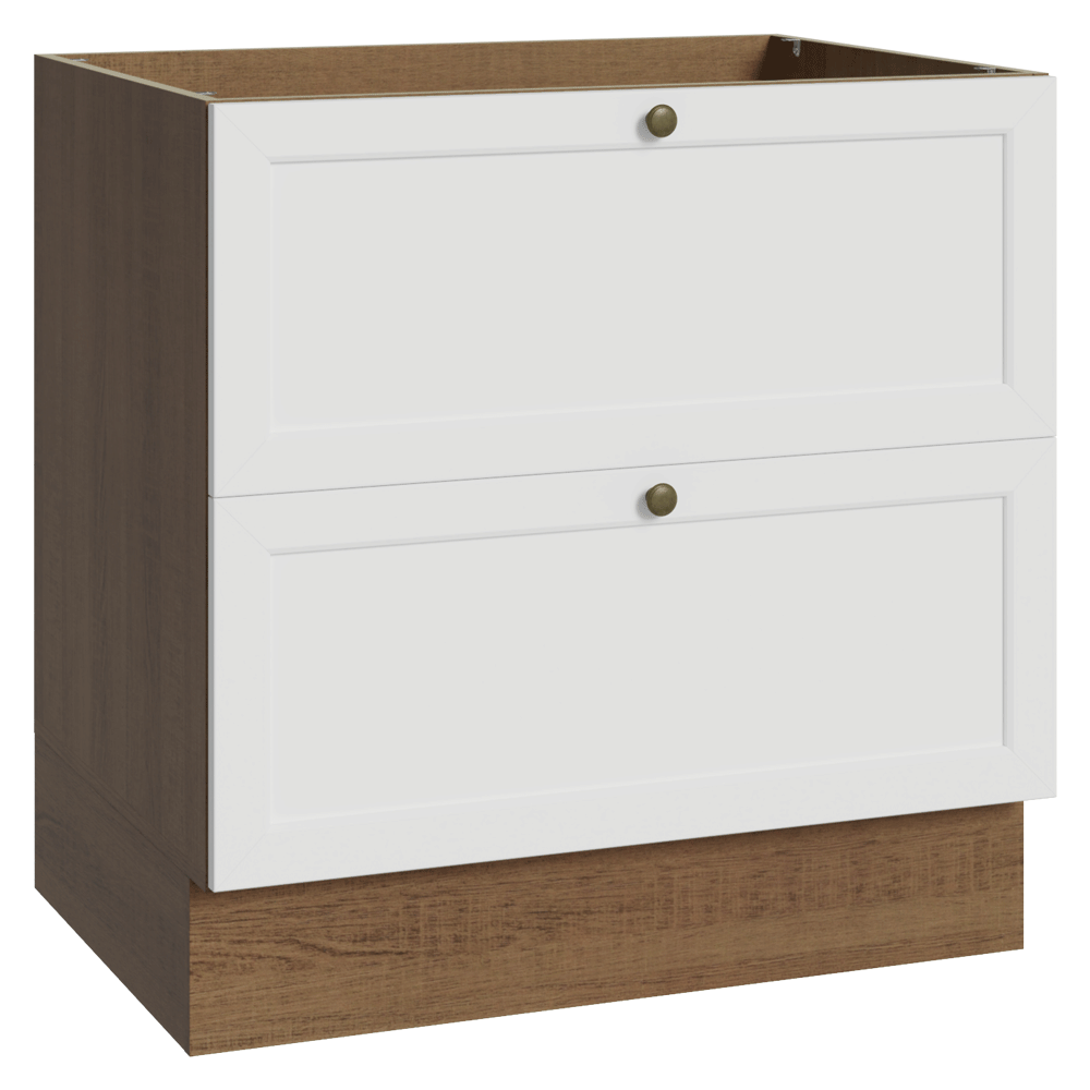 Balcão de Cozinha 80 x 60 cm 2 Gavetas (Sem Tampo) Rustic/Branco Vik Madesa