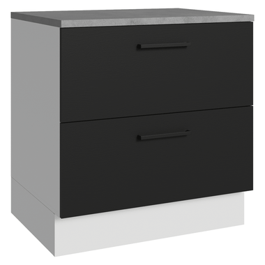 Balcão de Cozinha 80 x 60 cm 2 Gavetas (Com Tampo) Branco/Preto Agata Madesa
