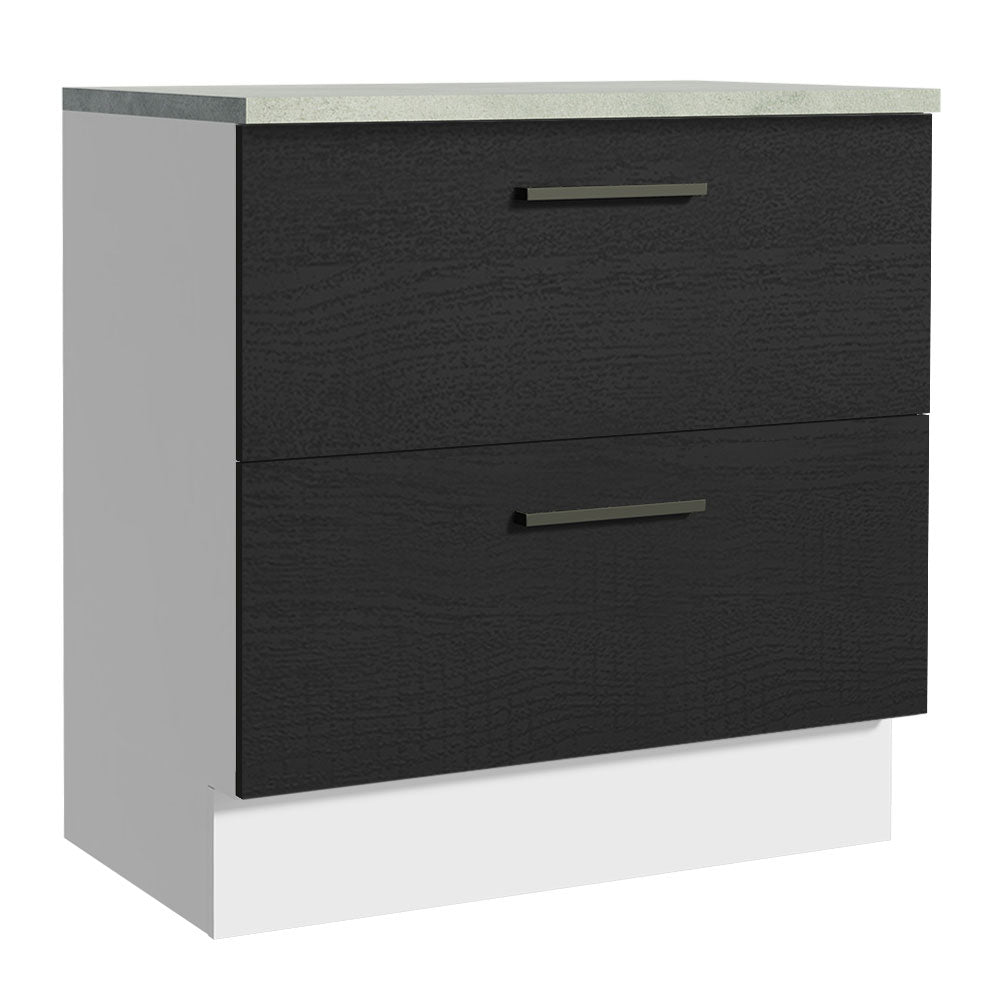 Balcão de Cozinha 80 x 60 cm 2 Gavetas (Com Tampo) Branco/Preto Agata Madesa