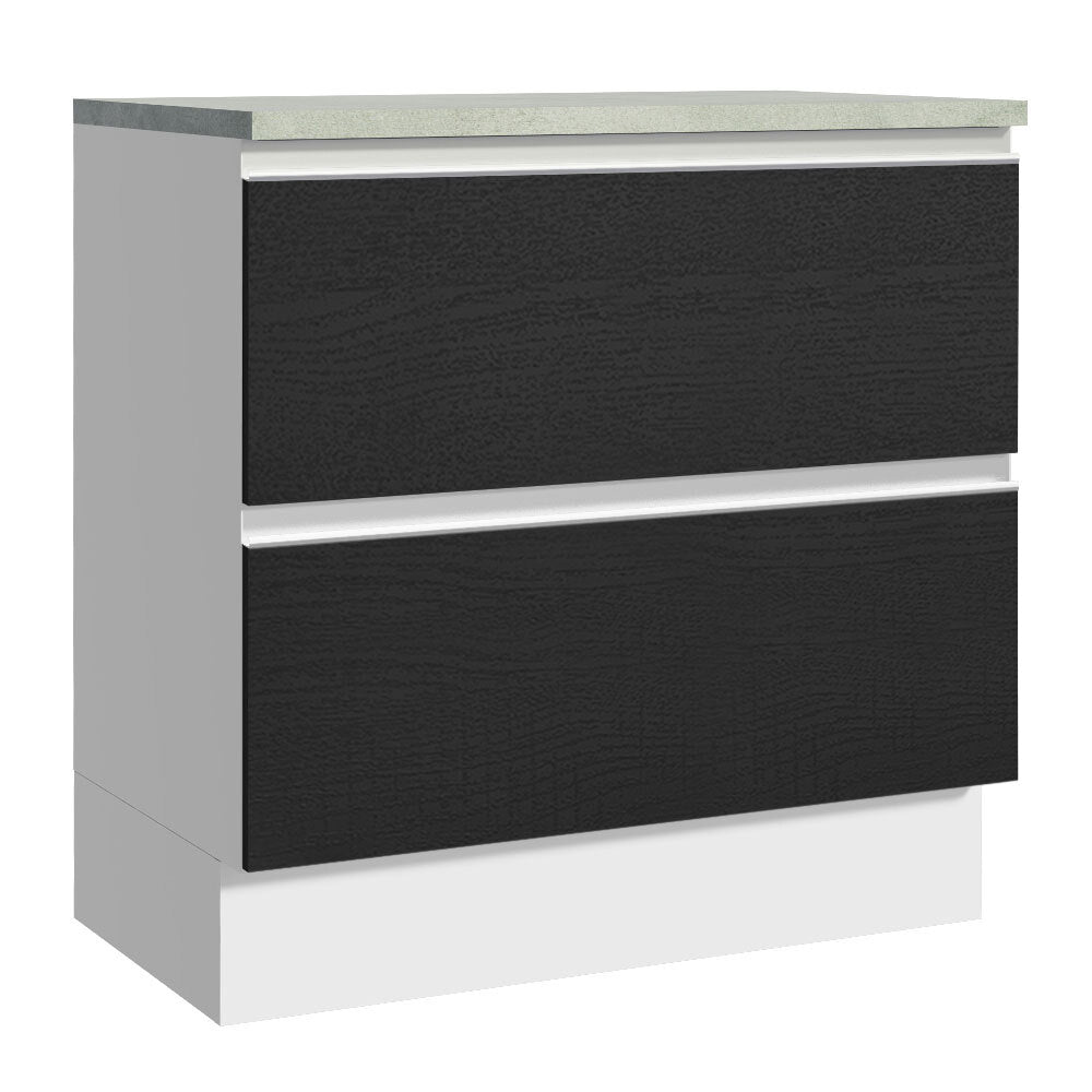 Balcão de Cozinha 80 x 60 cm 2 Gavetas (Com Tampo) Branco/Preto Glamy Madesa