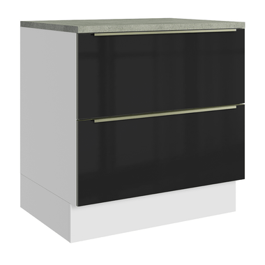 Balcão 80 x 60 cm 2 Gavetas (Com Tampo) Branco/Preto Lux Madesa