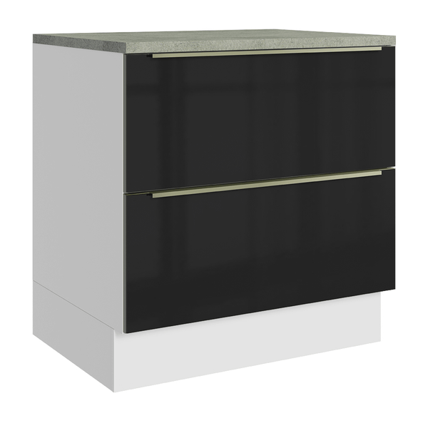 Balcão 80 x 60 cm 2 Gavetas (Com Tampo) Branco/Preto Lux Madesa