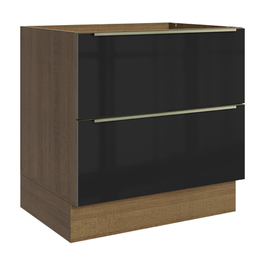 Balcão de Cozinha 80 x 60 cm 2 Gavetas (Sem Tampo) Rustic/Preto Lux Madesa