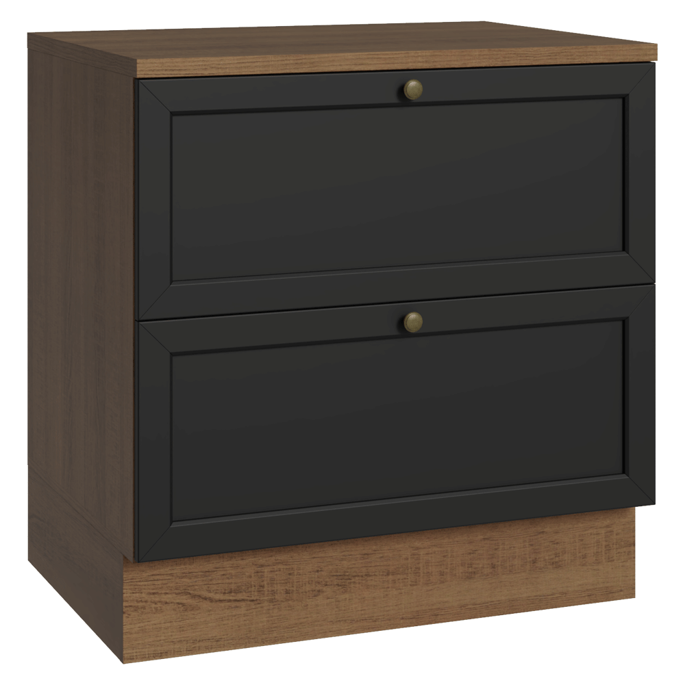 Balcão de Cozinha 80 x 60 cm 2 Gavetas (Com Tampo) Rustic/Preto Vik Madesa
