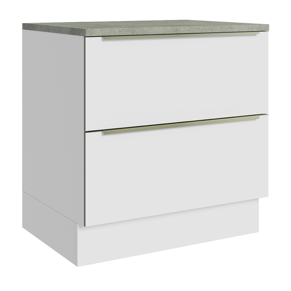 Balcão 80 x 60 cm 2 Gavetas (Com Tampo) Branco/Branco Veludo Lux Madesa