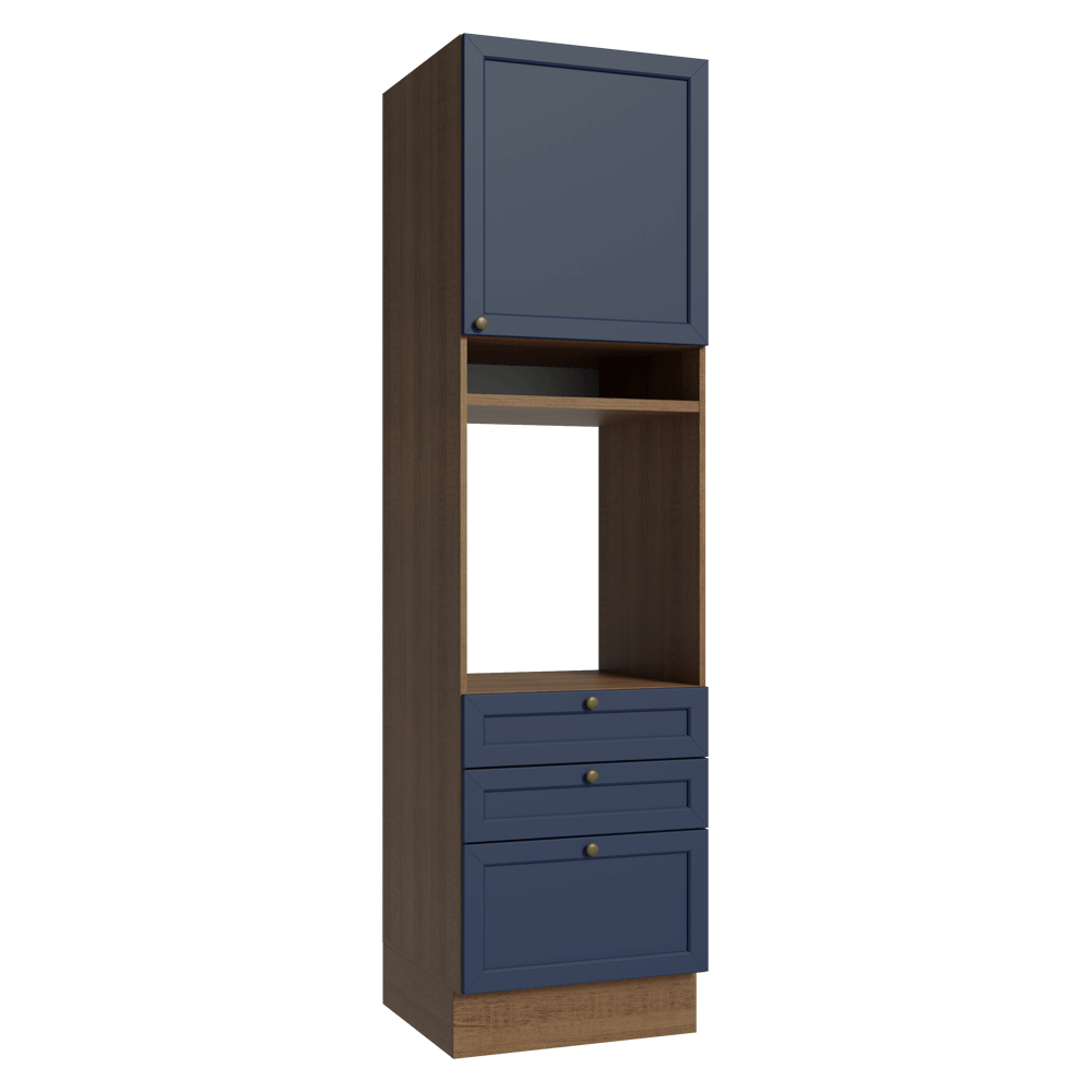 Torre Quente 60 x 60 cm 1 Porta 3 Gavetas Rustic/Azul Vik Madesa