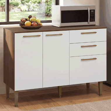 Balcão Gabinete de Pia 105 cm 3 Portas 2 Gavetas Rustic/Branco Lille Madesa
