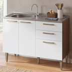 Balcão de Cozinha com Pia 105 cm 3 Portas 2 Gavetas Rustic/Branco Lille Madesa