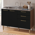Balcão de Cozinha com Pia 105 cm 3 Portas 2 Gavetas Rustic/Preto Lille Madesa