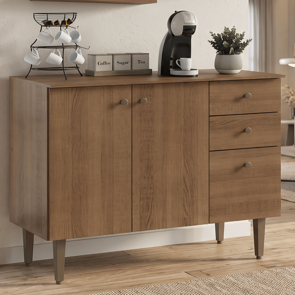Balcão Gabinete 3 Portas 2 Gavetas Rustic Gourmet Madesa