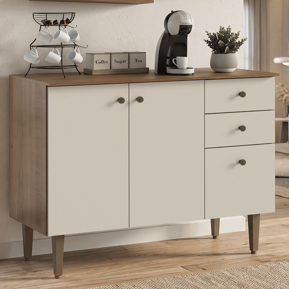 Balcão Gabinete 3 Portas 2 Gavetas Rustic/Crema Gourmet Madesa