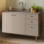 Balcão Gabinete com Pia 3 Portas e 2 Gavetas 105cm Rustic/Crema Gourmet Madesa