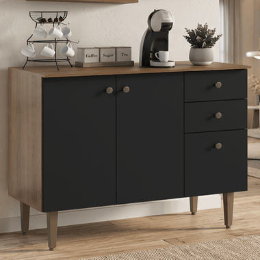 Balcão Gabinete 3 Portas 2 Gavetas Rustic/Preto Gourmet Madesa