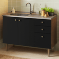 Balcão Gabinete com Pia 3 Portas e 2 Gavetas 105cm Rustic/Preto Gourmet Madesa