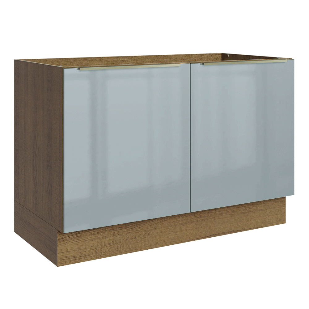 Balcão Gabinete de Pia 120 cm 2 Portas (Sem Tampo) Rustic/Cinza Lux Madesa