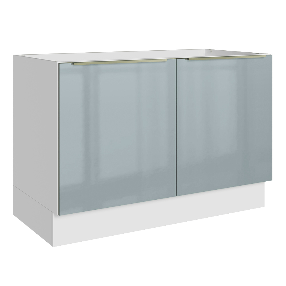Balcão Gabinete de Pia 120 cm 2 Portas (Sem Tampo) Branco/Cinza Lux Madesa