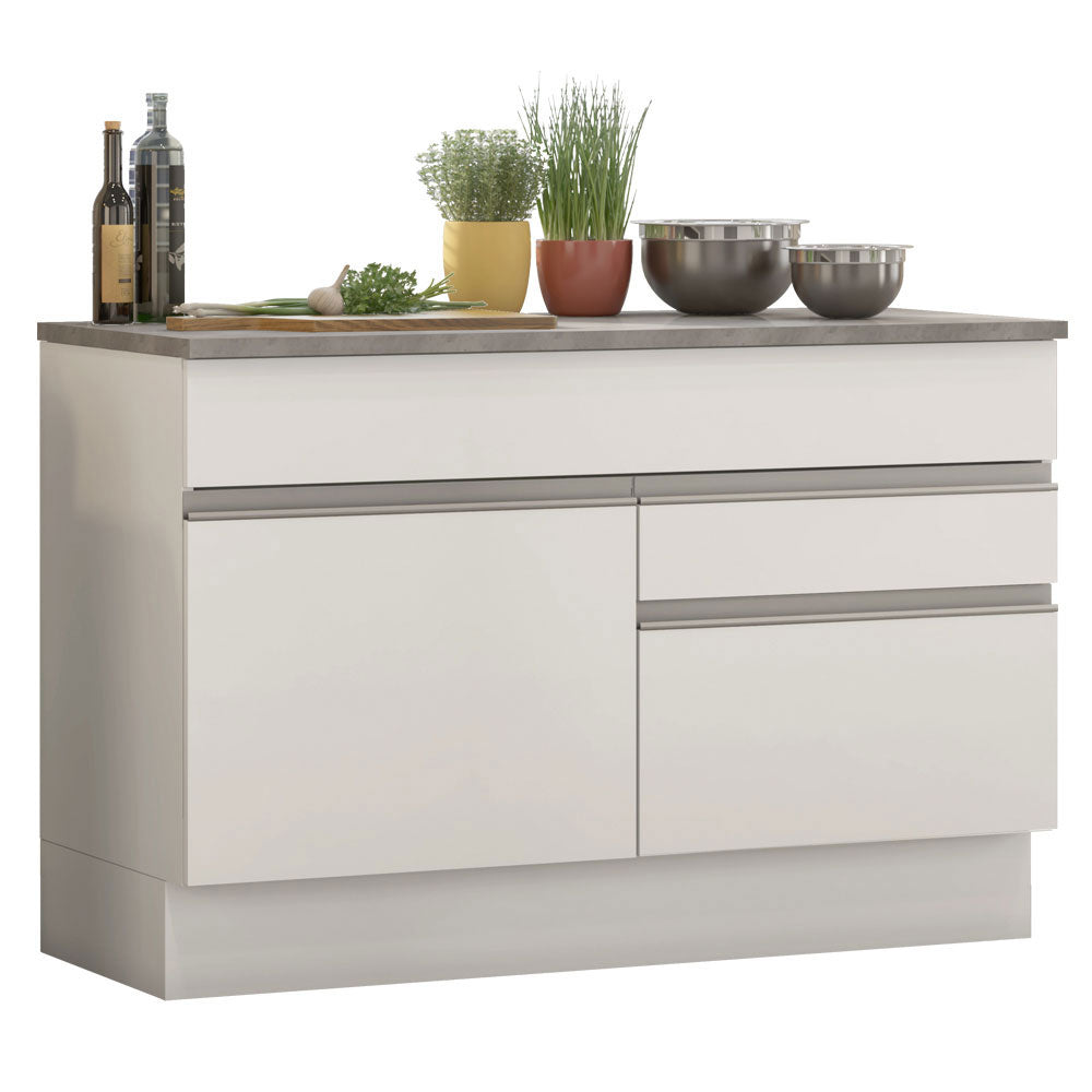 Balcão Madesa Glamy 120 cm 1 Porta e 2 Gavetas (Com Tampo) Branco