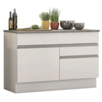Balcão Madesa Glamy 120 cm 1 Porta e 2 Gavetas (Com Tampo) Branco