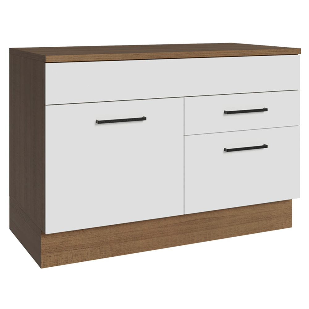 Balcão Cozinha 1 Porta e 2 Gavetas (Com Tampo) Rustic/Branco Agata Madesa