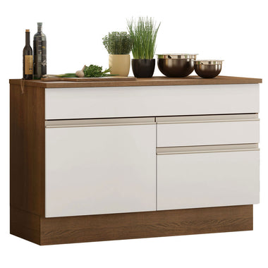 Balcão Madesa Glamy 120 cm 1 Porta e 2 Gavetas (Com Tampo) Rustic/Branco