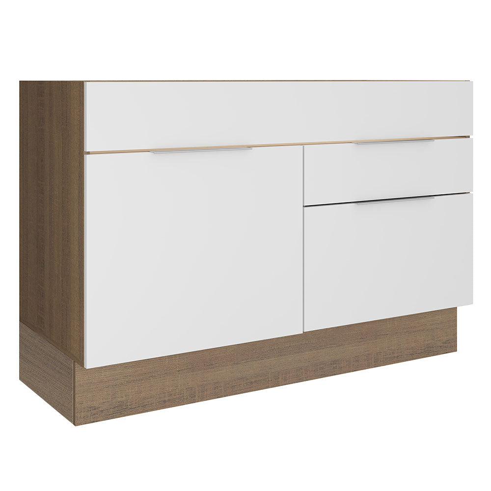 Balcão Gabinete de Pia Madesa Stella 1 Porta e 2 Gavetas (Sem Tampo e Pia) Rustic/Branco