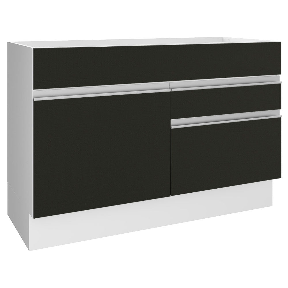 Balcão Gabinete de Pia Madesa Glamy 120 cm 1 Porta 2 Gavetas (Sem Tampo e Pia) Branco/Preto