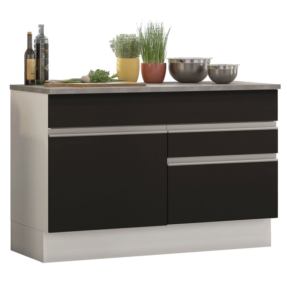 Balcão Madesa Glamy 120 cm 1 Porta e 2 Gavetas (Com Tampo) Branco/Preto