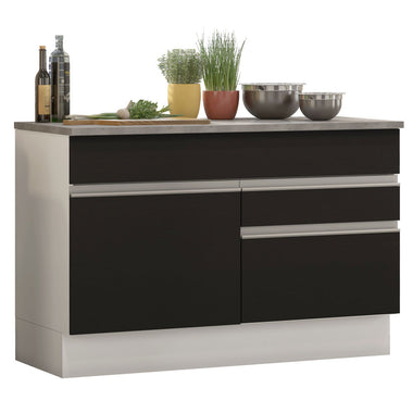 Balcão Madesa Glamy 120 cm 1 Porta e 2 Gavetas (Com Tampo) Branco/Preto