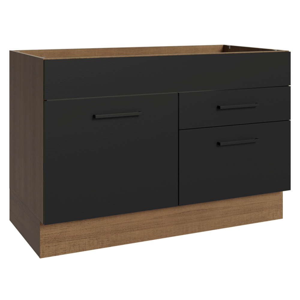 Balcão Gabinete de Pia Madesa Agata 1 Porta e 2 Gavetas (Sem Tampo e Pia) Rustic/Preto