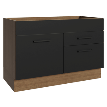 Balcão Gabinete de Pia Madesa Agata 1 Porta e 2 Gavetas (Sem Tampo e Pia) Rustic/Preto