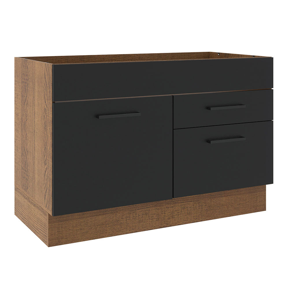 Balcão Gabinete de Pia Madesa Agata 1 Porta e 2 Gavetas (Sem Tampo e Pia) Rustic/Preto