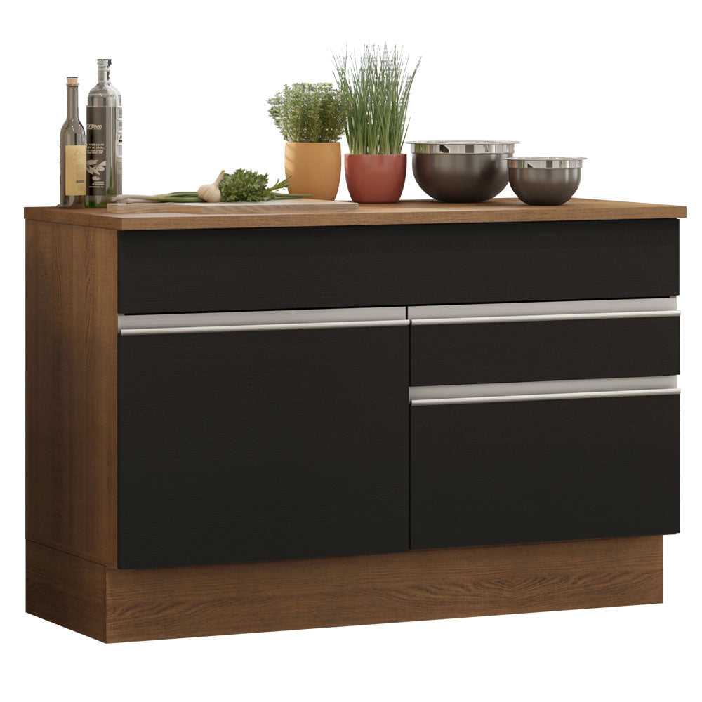 Balcão Madesa Glamy 120 cm 1 Porta e 2 Gavetas (Com Tampo) Rustic/Preto