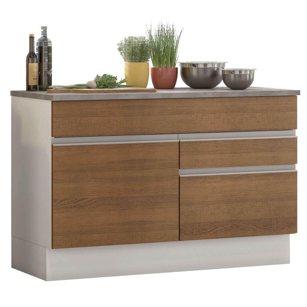 Balcão Madesa Glamy 120 cm 1 Porta e 2 Gavetas (Com Tampo) Branco/Rustic