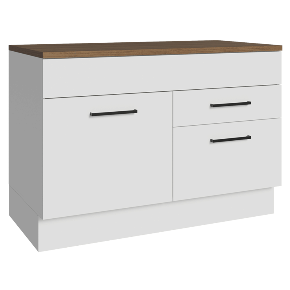 Balcão de Cozinha 120 cm 2 Portas 1 Gaveta Branco Tampo Rustic Agata Madesa