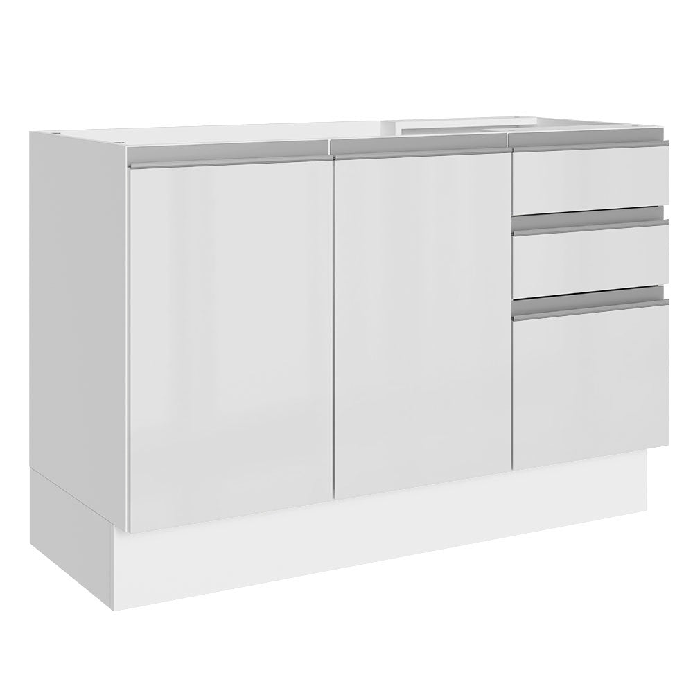 Balcão Gabinete de Pia Madesa Acordes 100% MDF 120 cm 3 Portas e 2 Gavetas Frentes Branco Brilho