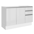 Balcão Gabinete de Pia Madesa Acordes 100% MDF 120 cm 3 Portas e 2 Gavetas Frentes Branco Brilho