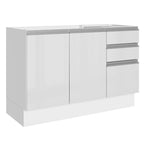 Balcão Gabinete de Pia Madesa Acordes 100% MDF 120 cm 3 Portas e 2 Gavetas Frentes Branco Brilho