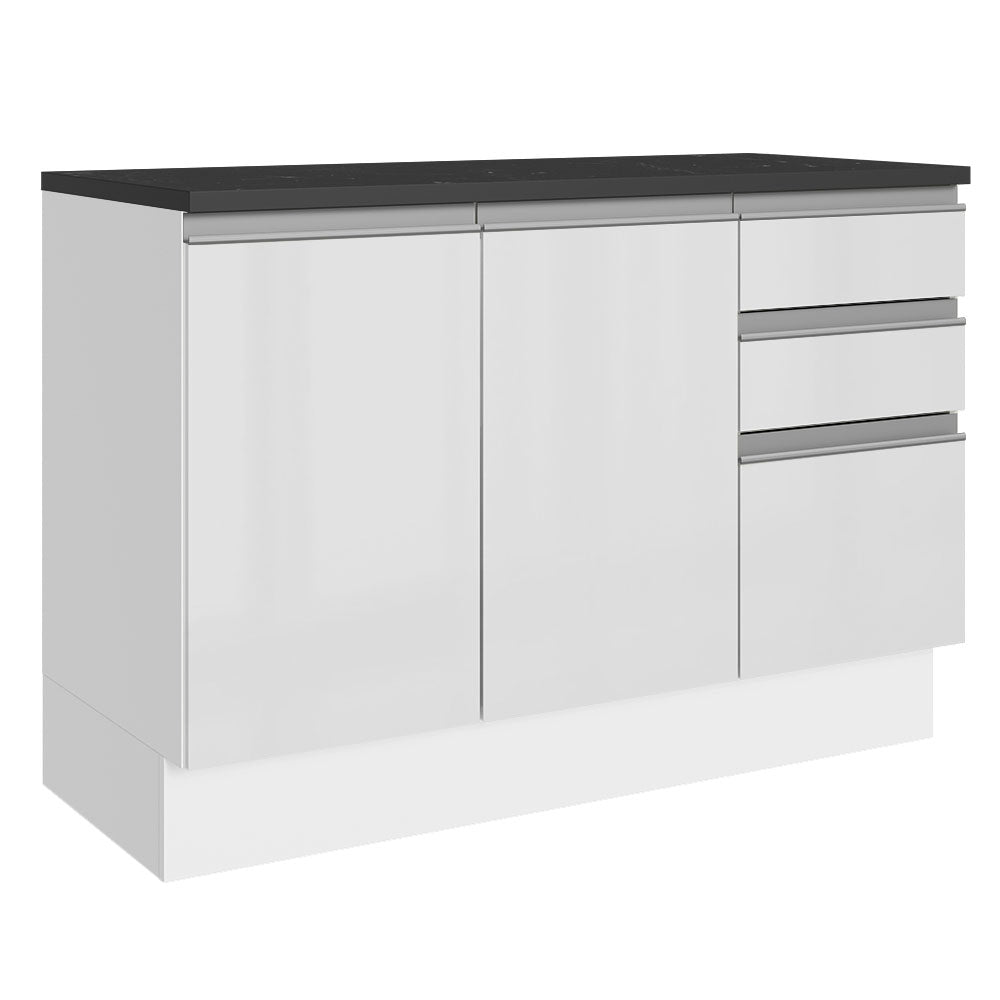 Balcão Cozinha 100% MDF 120 cm 3 Portas e 2 Gavetas Branco Acordes Madesa