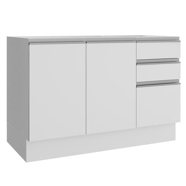 Balcão Gabinete de Pia Madesa Glamy 120 cm 2 Portas e 3 Gavetas (Sem Tampo e Pia) Branco