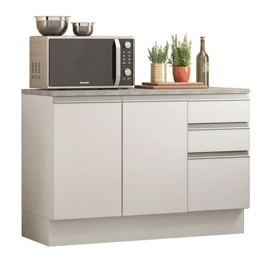 Balcão Madesa Glamy 120 cm 2 Portas e 3 Gavetas (Com Tampo) Branco