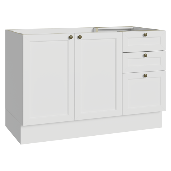 Balcão de Pia 120 cm 2 Portas 3 Gavetas (Sem Tampo) Branco Vik Madesa
