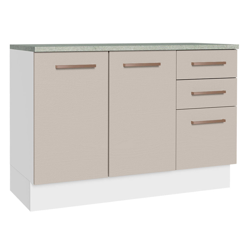Balcão Cozinha 2 Portas e 3 Gavetas (Com Tampo) Branco/Crema Agata Madesa