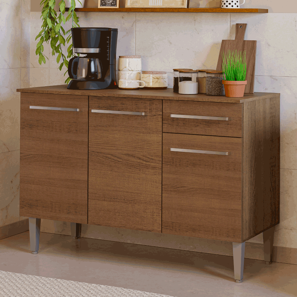 Balcão Gabinete Madesa Emilly 3 Portas e 1 Gaveta Rustic
