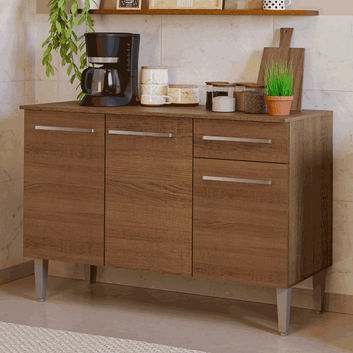 Balcão Gabinete Madesa Emilly 3 Portas e 1 Gaveta Rustic