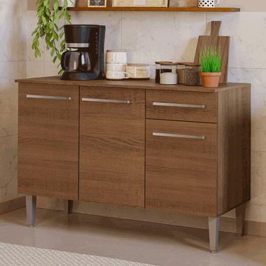 Balcão Gabinete Madesa Emilly 3 Portas e 1 Gaveta Rustic