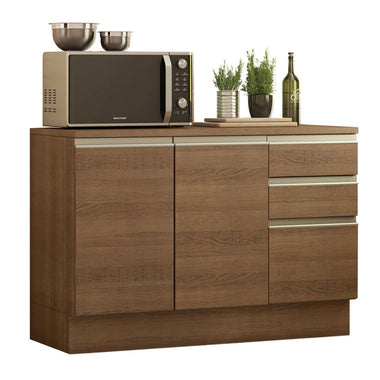 Balcão Madesa Glamy 120 cm 2 Portas e 3 Gavetas (Com Tampo) Rustic