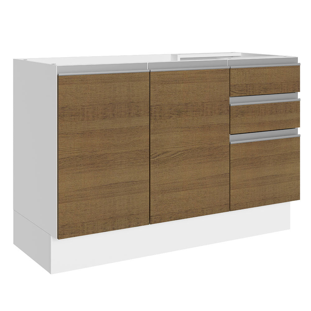 Balcão Gabinete de Pia Madesa Acordes 100% MDF 120 cm 3 Portas e 2 Gavetas Branco/Rustic
