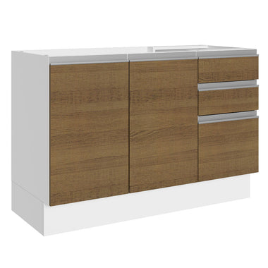 Balcão Gabinete de Pia Madesa Acordes 100% MDF 120 cm 3 Portas e 2 Gavetas Branco/Rustic