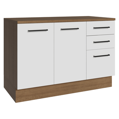 Balcão Cozinha 2 Portas e 3 Gavetas (Com Tampo) Rustic/Branco Agata Madesa